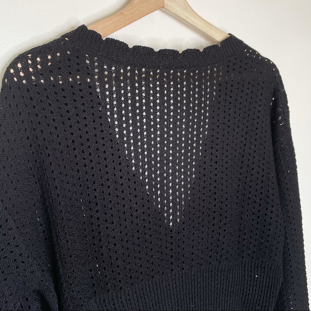 J.ING Black Crop Cardigan Open Knit Long Sleeve V-neck Button Small Medium NWT - Picture 9 of 9